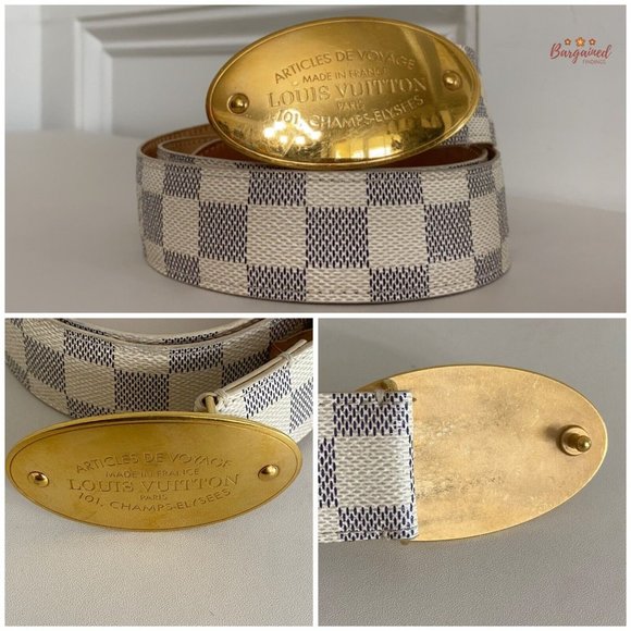 Authentic Louis Vuitton Damier Azur Canvas Leather Voyage Belt Size 85/34 M9837 main image 13